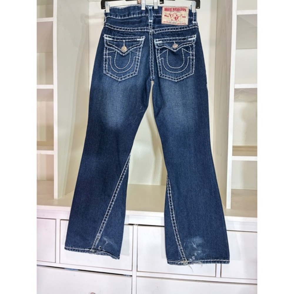 True Religion Joey Super T Jeans Women 32 Blue Flare Contrast Stitch Low Rise